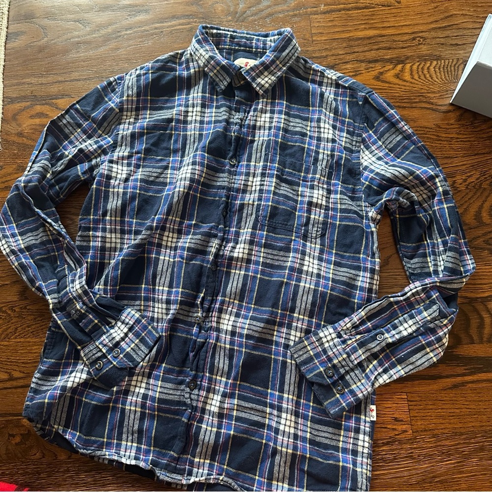 Eq Equilibrio Blue Plaid Long Sleeve Cotton Button down Shirt